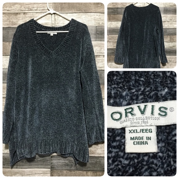 Orvis Classic Collection V Neck Sweater Women’s XXL Blue Gray Casual - Picture 1 of 9